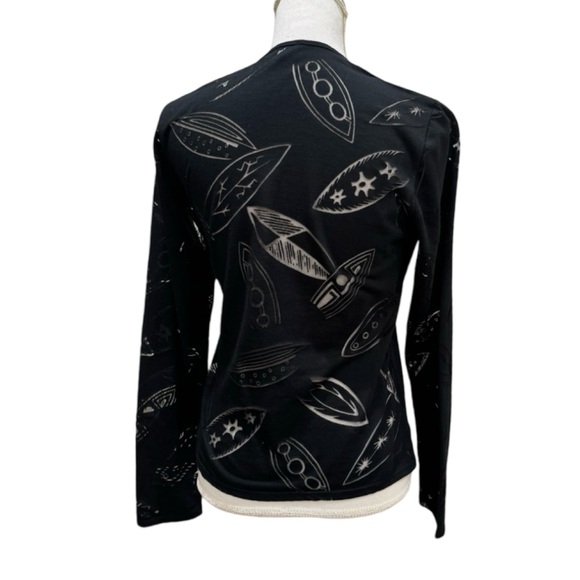 NWOT Vintage POI by Krizia Women’s Black Sheer Detail Long Sleeve Top. Size 6 - Picture 2 of 9
